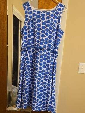 R&K Blue and White Circle-Print Midi Dress